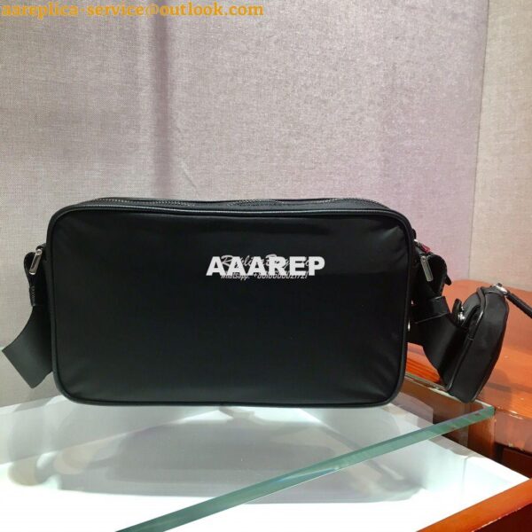 Replica Prada Nylon and Saffiano Leather Shoulder Bag 2VH074 Black 6