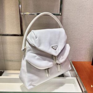 Replica Prada Signaux Nylon and Leather Hobo Bag 1BC160 White