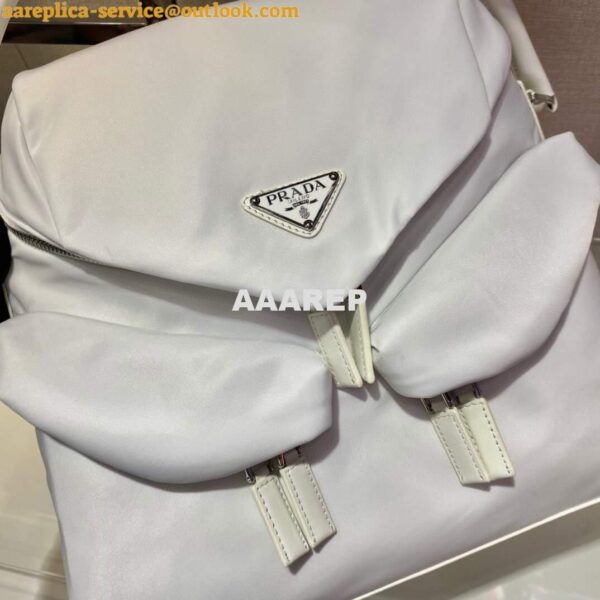 Replica Prada Signaux Nylon and Leather Hobo Bag 1BC160 White 5