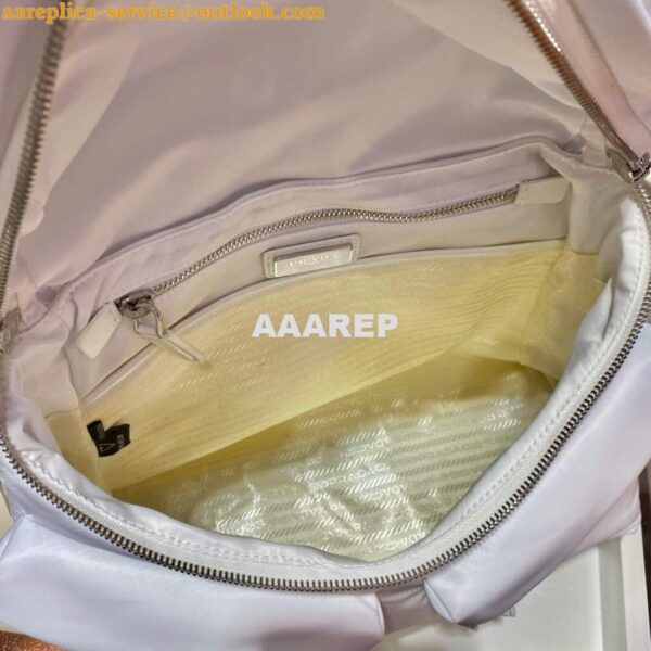 Replica Prada Signaux Nylon and Leather Hobo Bag 1BC160 White 8