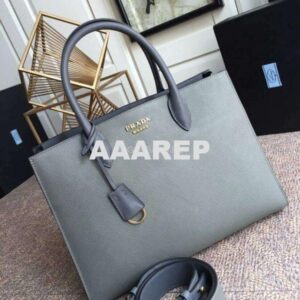 Replica Prada 1BA153 Large Saffiano Leather Handbag in Gray