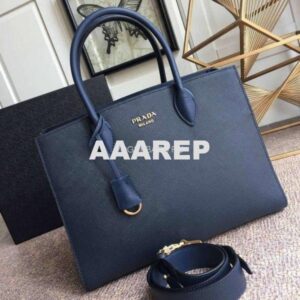 Replica Prada 1BA153 Large Saffiano Leather Handbag In Navy Blue