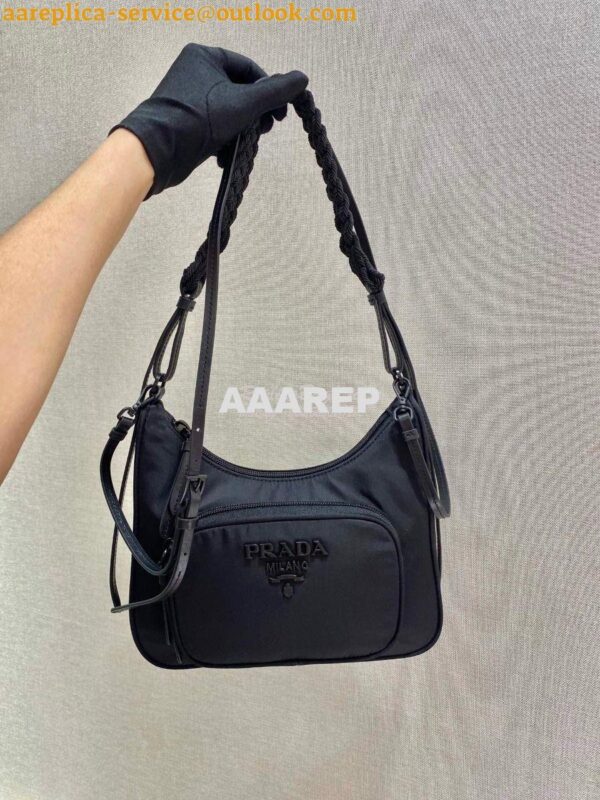 Replica Prada Nylon Hobo Bag with Braided Strap 1BC123