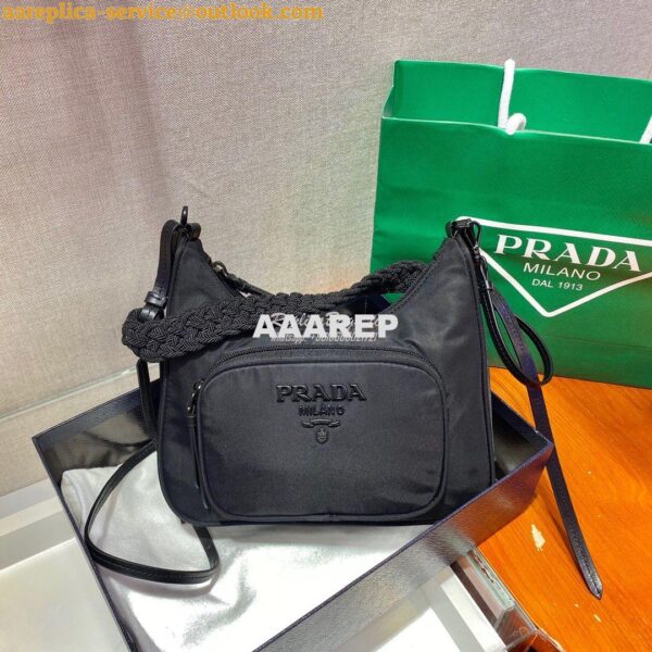Replica Prada Nylon Hobo Bag with Braided Strap 1BC123 3
