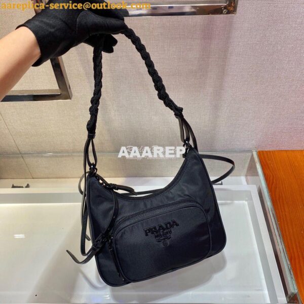Replica Prada Nylon Hobo Bag with Braided Strap 1BC123 4