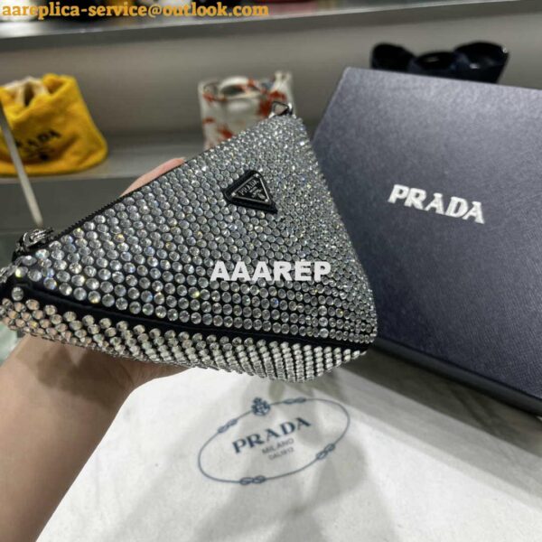 Replica Prada 1NE039 Crystal-studded satin pouch Black 5