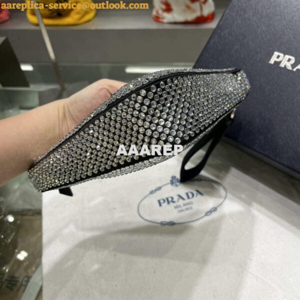 Replica Prada 1NE039 Crystal-studded satin pouch Black 6