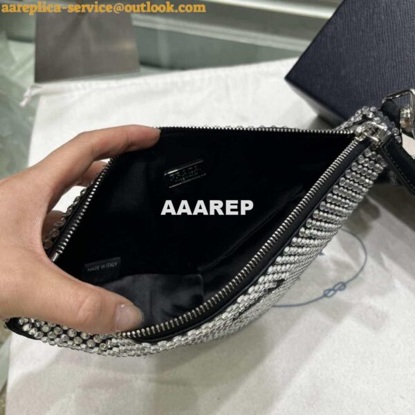 Replica Prada 1NE039 Crystal-studded satin pouch Black 8