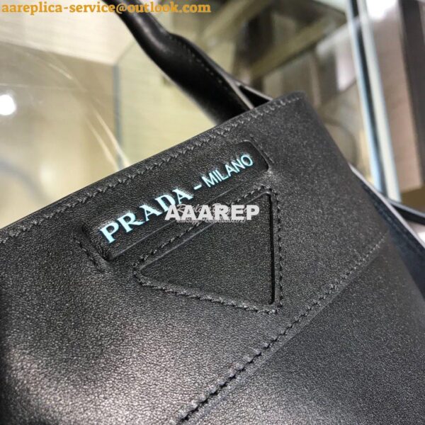 Replica Prada Ouverture Leather Bucket Bag 1BE015 Black 6
