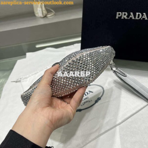 Replica Prada 1NE039 Crystal-studded satin pouch Gray 4