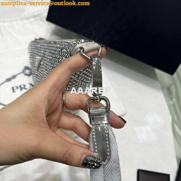 Replica Prada 1NE039 Crystal-studded satin pouch Gray 6