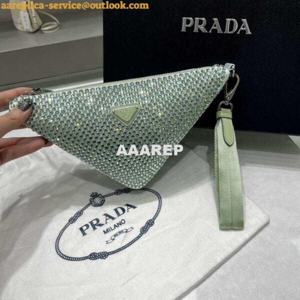 Replica Prada 1NE039 Crystal-studded satin pouch Green