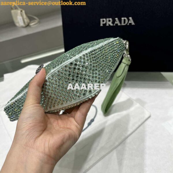 Replica Prada 1NE039 Crystal-studded satin pouch Green 4