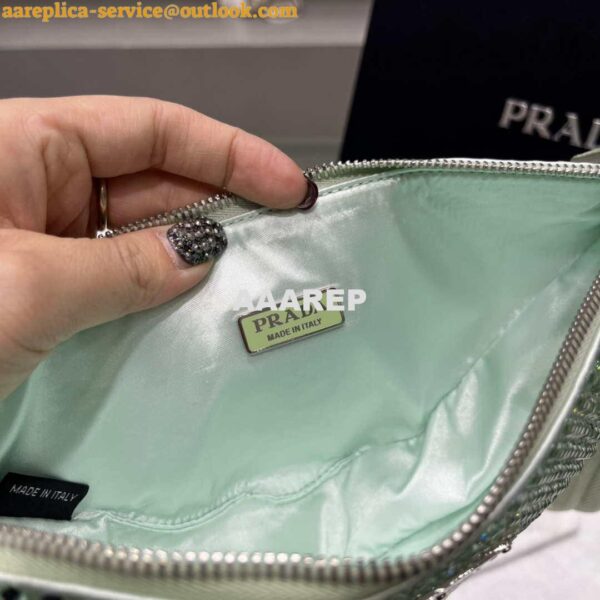 Replica Prada 1NE039 Crystal-studded satin pouch Green 8