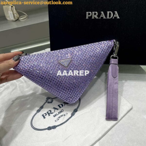 Replica Prada 1NE039 Crystal-studded satin pouch Purple