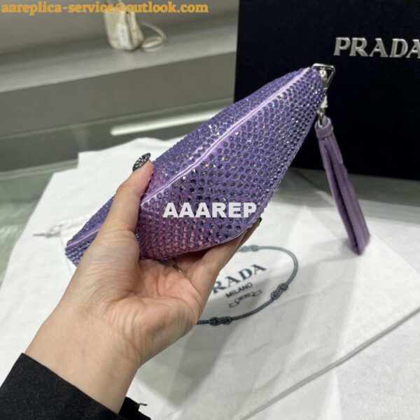 Replica Prada 1NE039 Crystal-studded satin pouch Purple 4