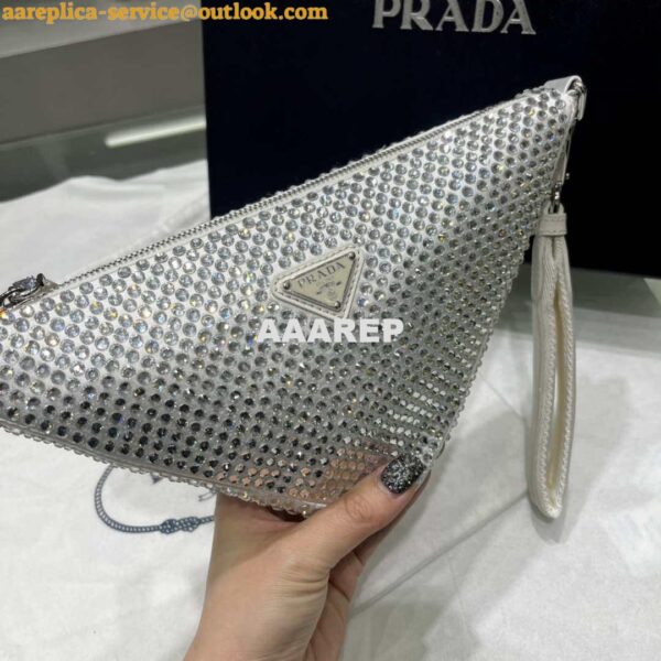 Replica Prada 1NE039 Crystal-studded satin pouch White 3