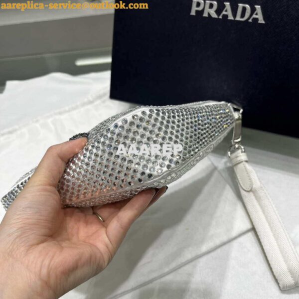 Replica Prada 1NE039 Crystal-studded satin pouch White 4