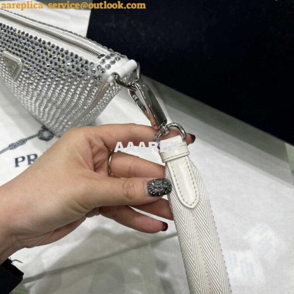 Replica Prada 1NE039 Crystal-studded satin pouch White 6