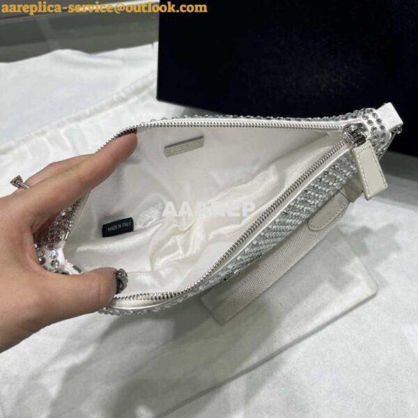 Replica Prada 1NE039 Crystal-studded satin pouch White 7