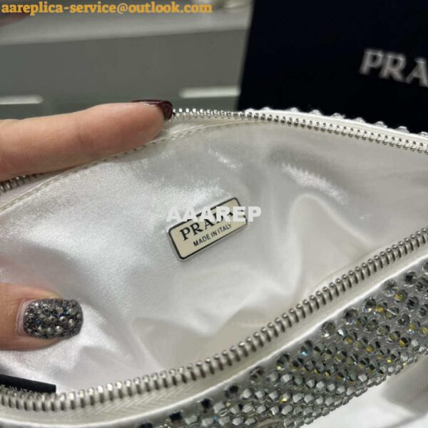 Replica Prada 1NE039 Crystal-studded satin pouch White 8