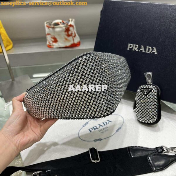 Replica Prada 1NE190 Crystal-studded satin pouch Black 3