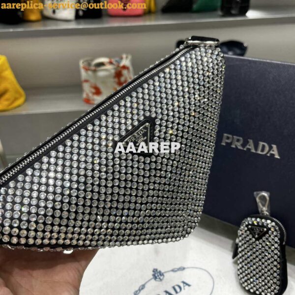 Replica Prada 1NE190 Crystal-studded satin pouch Black 4