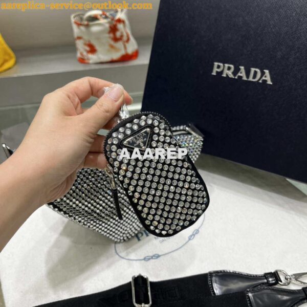 Replica Prada 1NE190 Crystal-studded satin pouch Black 5