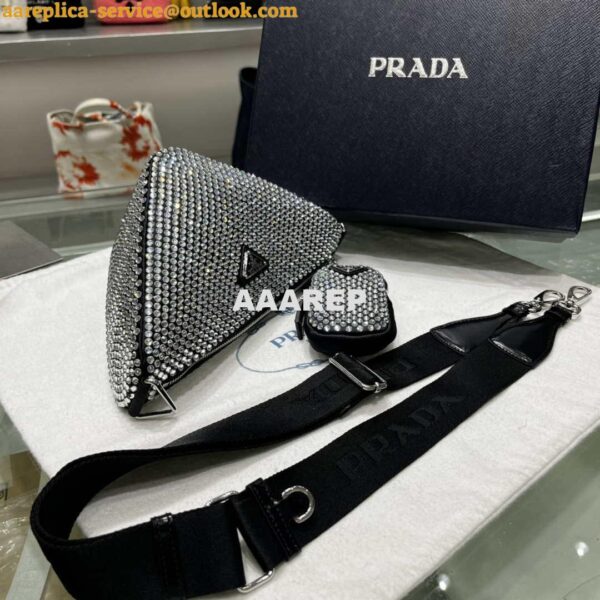 Replica Prada 1NE190 Crystal-studded satin pouch Black 7