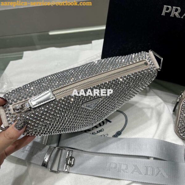 Replica Prada 1NE190 Crystal-studded satin pouch Gray 7