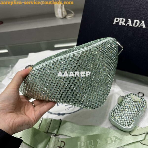 Replica Prada 1NE190 Crystal-studded satin pouch Green 5