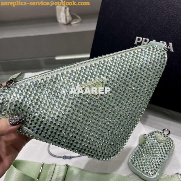 Replica Prada 1NE190 Crystal-studded satin pouch Green 6