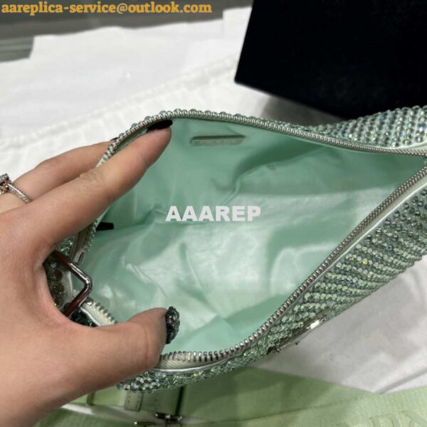 Replica Prada 1NE190 Crystal-studded satin pouch Green 8