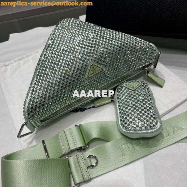 Replica Prada 1NE190 Crystal-studded satin pouch Green 9