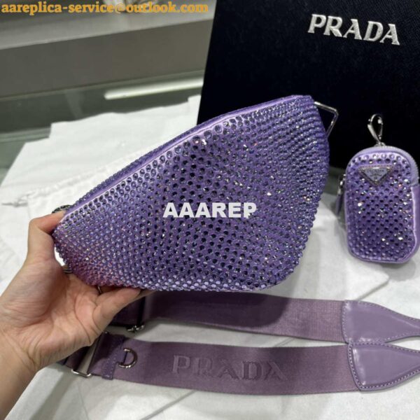 Replica Prada 1NE190 Crystal-studded satin pouch Purple 3