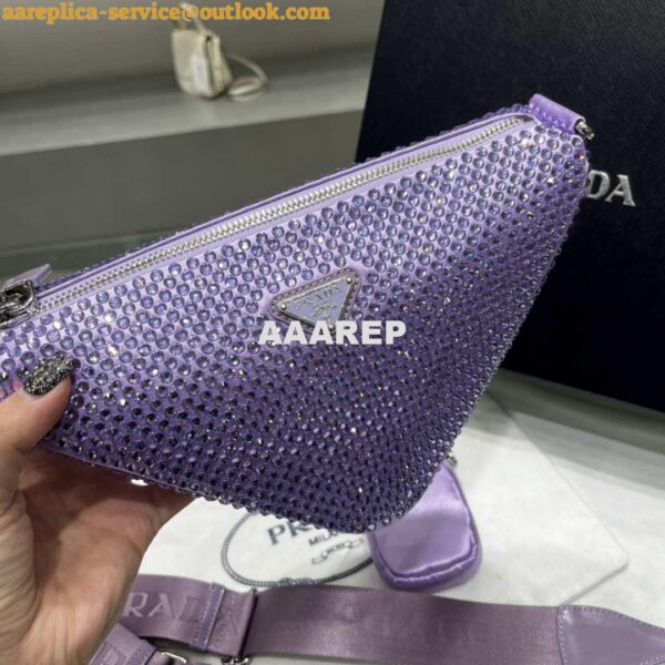 Replica Prada 1NE190 Crystal-studded satin pouch Purple 4