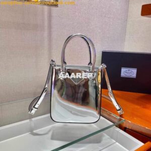 Replica Prada 1BA331 Small Brushed Leather Tote Silver 2