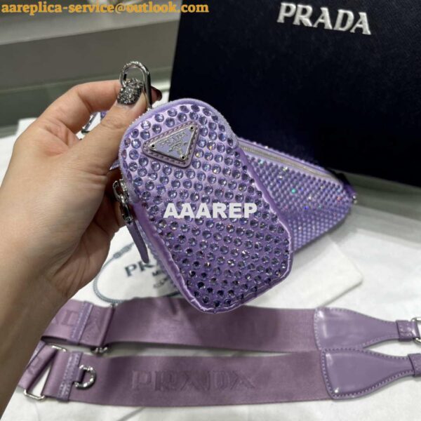 Replica Prada 1NE190 Crystal-studded satin pouch Purple 5