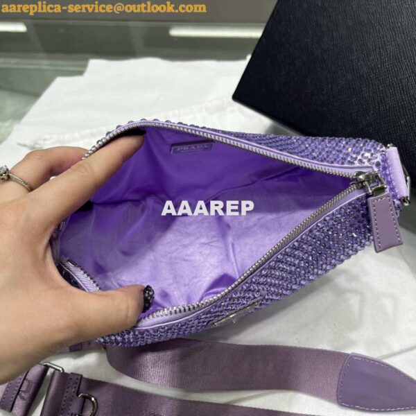 Replica Prada 1NE190 Crystal-studded satin pouch Purple 8