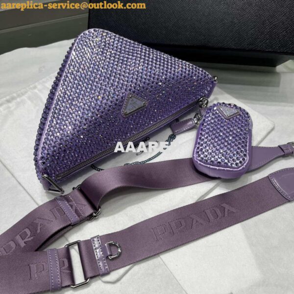 Replica Prada 1NE190 Crystal-studded satin pouch Purple 7