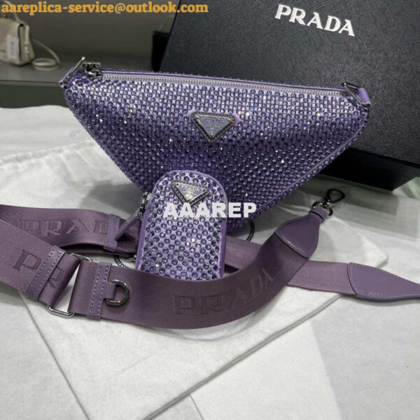 Replica Prada 1NE190 Crystal-studded satin pouch Purple 10