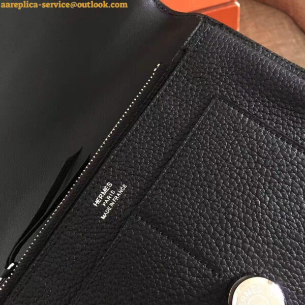 Replica Hermes Dogon Duo Wallet in Black Clemence Leather 3