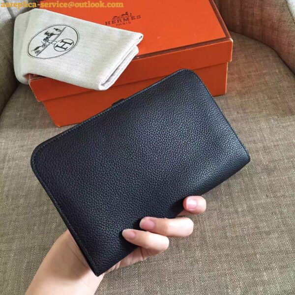 Replica Hermes Dogon Duo Wallet in Black Clemence Leather 4