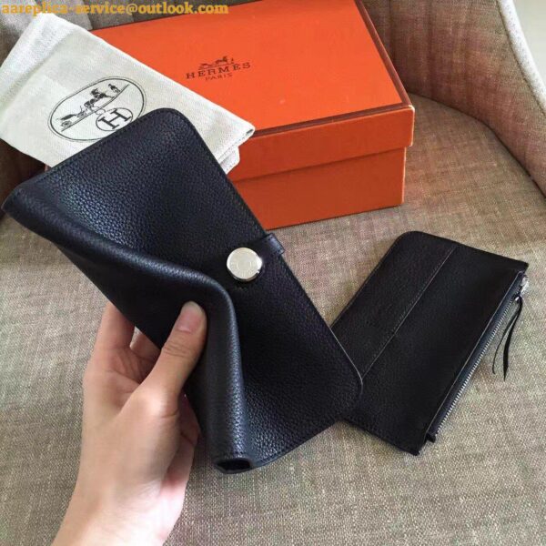 Replica Hermes Dogon Duo Wallet in Black Clemence Leather 7