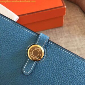 Replica Hermes Dogon Duo Wallet in Blue Jean Clemence Leather 2