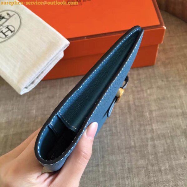 Replica Hermes Dogon Duo Wallet in Blue Jean Clemence Leather 6