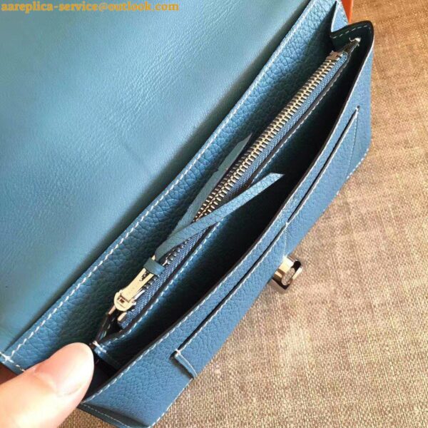 Replica Hermes Dogon Duo Wallet in Blue Jean Clemence Leather 7