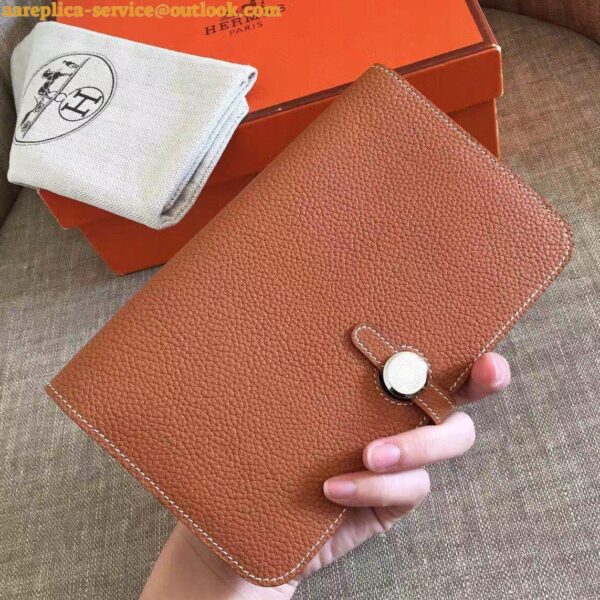 Replica Hermes Dogon Duo Wallet in Gold Clemence Leather 3