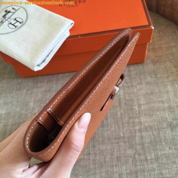 Replica Hermes Dogon Duo Wallet in Gold Clemence Leather 5