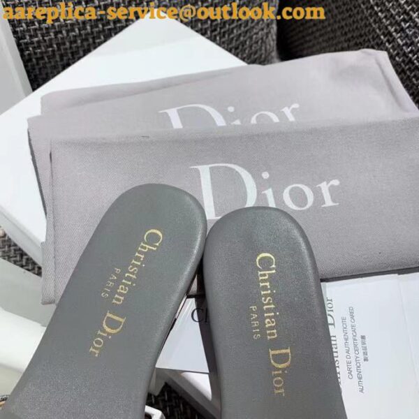 Replica Dior Dway Slides In Grey-Tone Embroidered Metallic Fabric 10